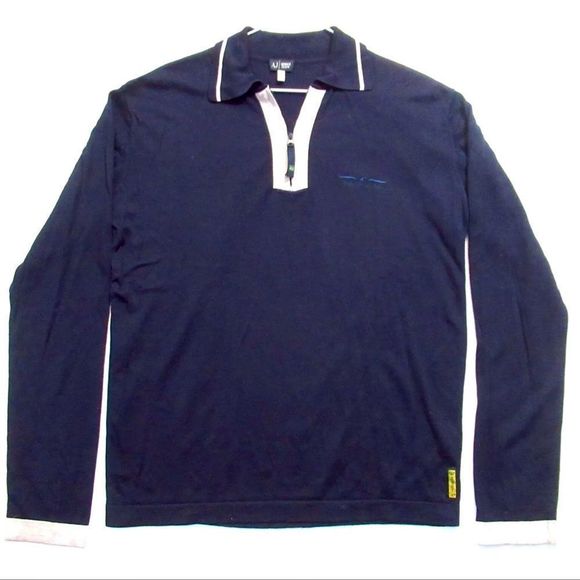 • ARMANI Jeans 1/4 Zip Collared SILK Wool thin Sweater • - Picture 1 of 6